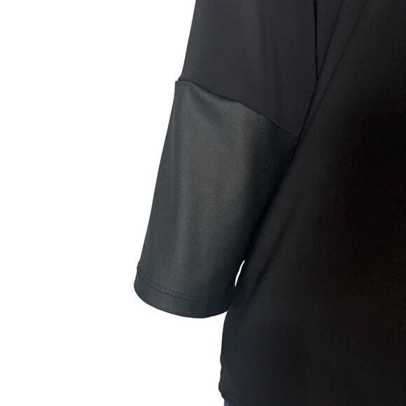 CLARA SUN WOO Size L Black 3/4 Dolman Sleeve Top Faux Leather Trim Minimalist - Picture 8 of 8